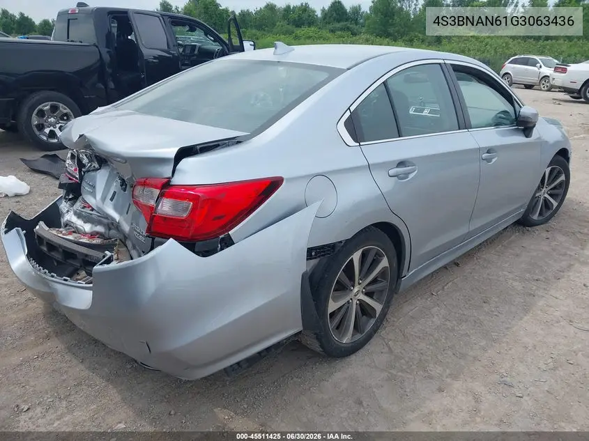 2016 Subaru Legacy 2.5I Limited VIN: 4S3BNAN61G3063436 Lot: 45511425