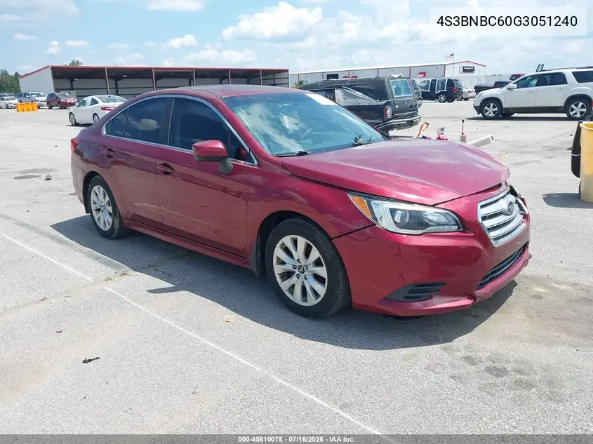2016 Subaru Legacy 2.5I Premium VIN: 4S3BNBC60G3051240 Lot: 45610078