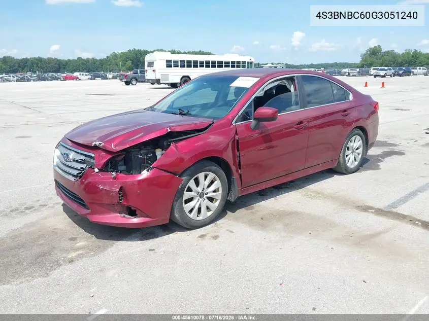 2016 Subaru Legacy 2.5I Premium VIN: 4S3BNBC60G3051240 Lot: 45610078