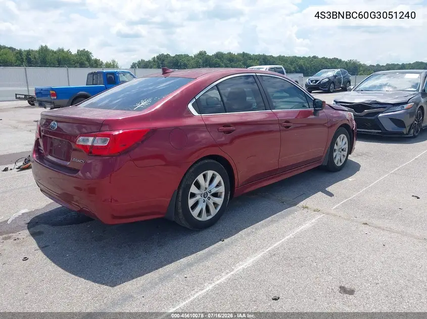 2016 Subaru Legacy 2.5I Premium VIN: 4S3BNBC60G3051240 Lot: 45610078