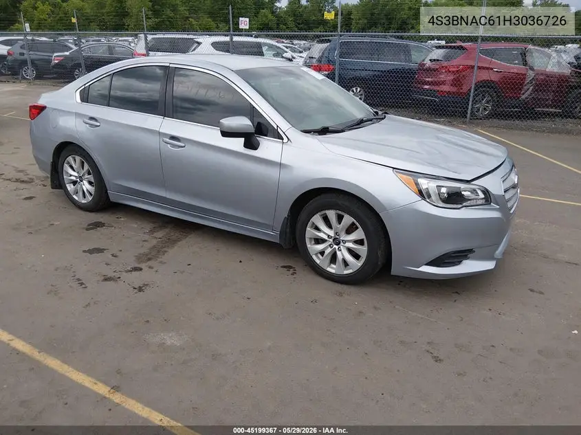 2017 Subaru Legacy 2.5I Premium VIN: 4S3BNAC61H3036726 Lot: 45199367
