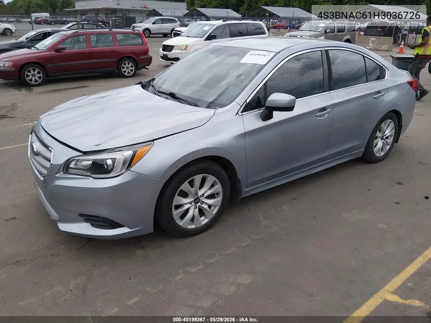 2017 Subaru Legacy 2.5I Premium VIN: 4S3BNAC61H3036726 Lot: 45199367