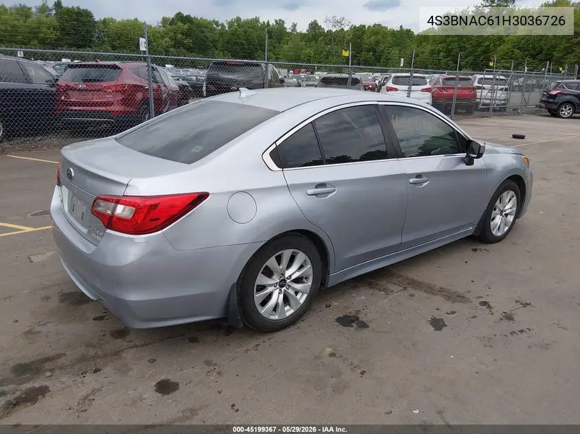 2017 Subaru Legacy 2.5I Premium VIN: 4S3BNAC61H3036726 Lot: 45199367