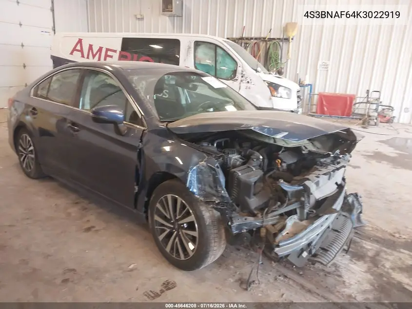 2019 Subaru Legacy 2.5I Premium VIN: 4S3BNAF64K3022919 Lot: 45646208