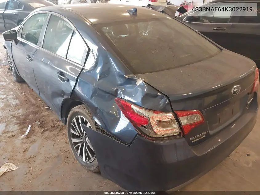 2019 Subaru Legacy 2.5I Premium VIN: 4S3BNAF64K3022919 Lot: 45646208