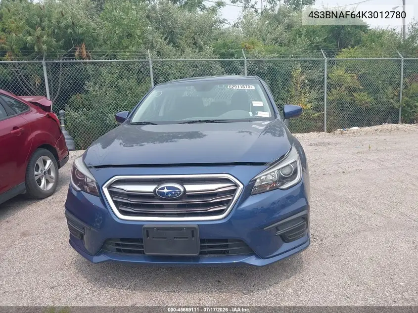 2019 Subaru Legacy 2.5I Premium VIN: 4S3BNAF64K3012780 Lot: 45669111