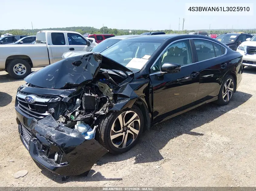 2020 Subaru Legacy Limited VIN: 4S3BWAN61L3025910 Lot: 45670022