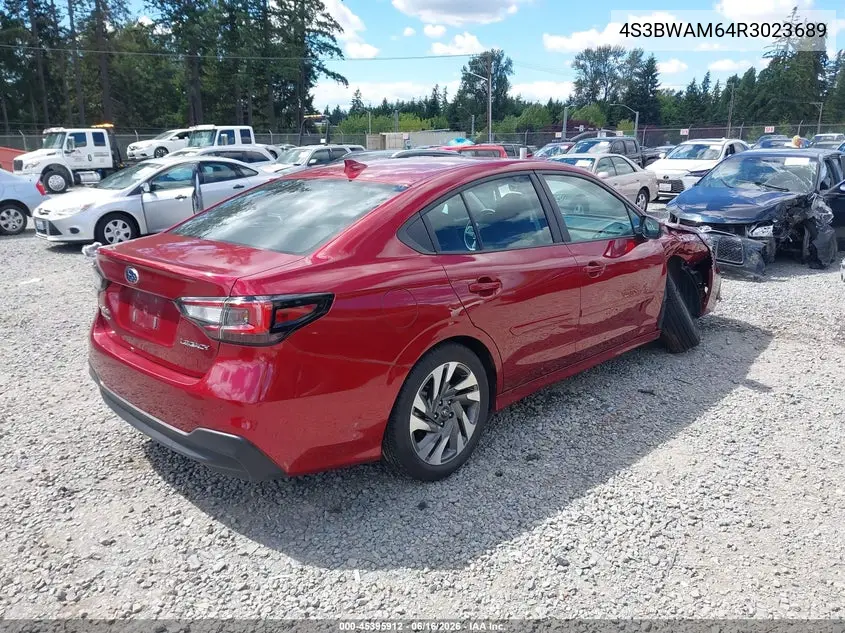 2024 Subaru Legacy Limited VIN: 4S3BWAM64R3023689 Lot: 45395912