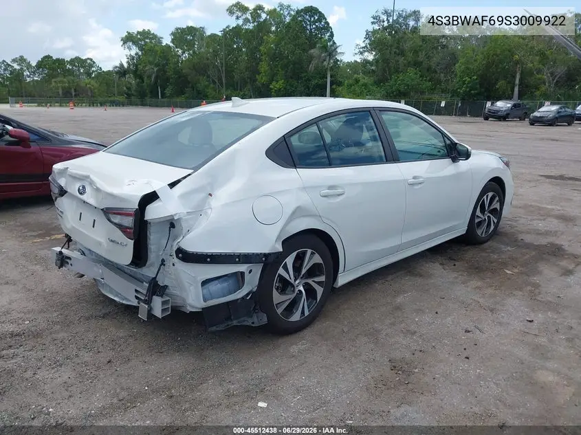 2025 Subaru Legacy Premium VIN: 4S3BWAF69S3009922 Lot: 45512438