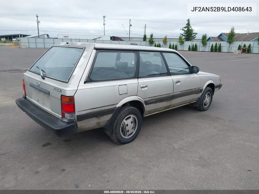 1990 Subaru Loyale VIN: JF2AN52B9LD408643 Lot: 45508528