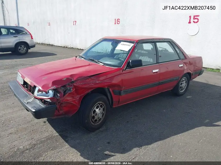 1991 Subaru Loyale VIN: JF1AC422XMB207450 Lot: 45654111