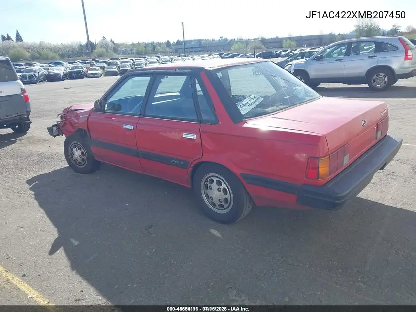 1991 Subaru Loyale VIN: JF1AC422XMB207450 Lot: 45654111