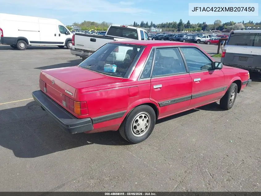 1991 Subaru Loyale VIN: JF1AC422XMB207450 Lot: 45654111