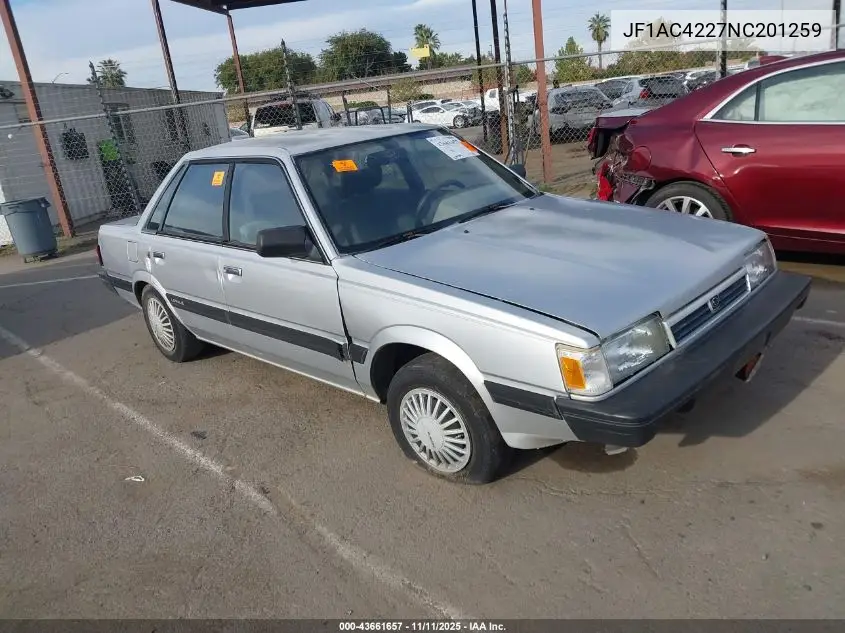1992 Subaru Loyale VIN: JF1AC4227NC201259 Lot: 43661657
