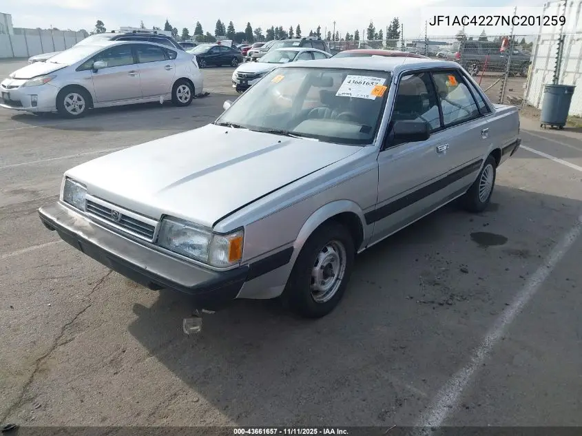 1992 Subaru Loyale VIN: JF1AC4227NC201259 Lot: 43661657