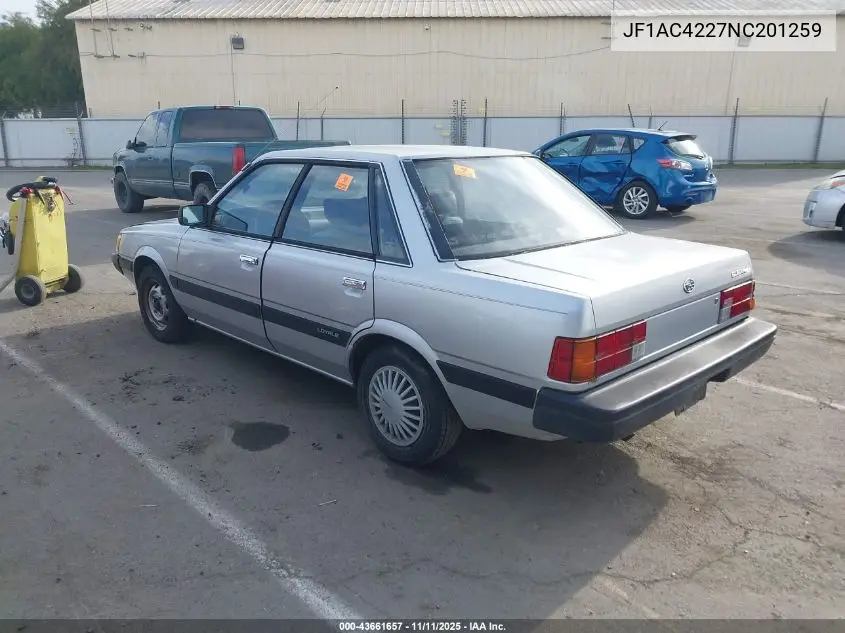 1992 Subaru Loyale VIN: JF1AC4227NC201259 Lot: 43661657