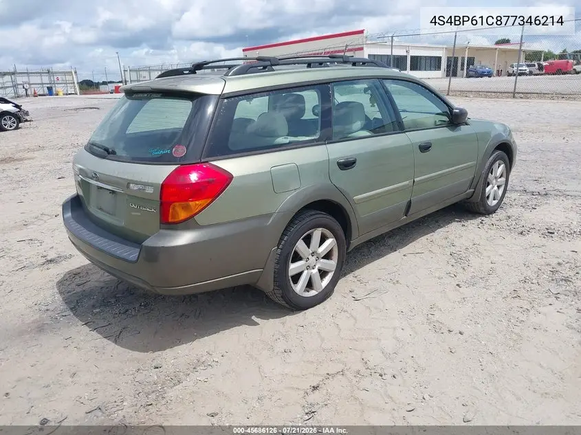 2007 Subaru Outback 2.5I/2.5I Basic/2.5I L.l. Bean Edition VIN: 4S4BP61C877346214 Lot: 45686126
