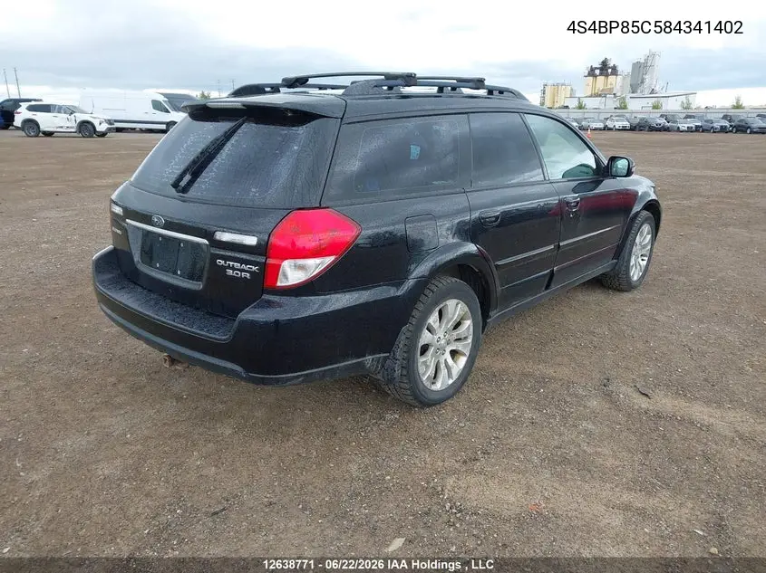 2008 Subaru Outback 3.0R VIN: 4S4BP85C584341402 Lot: 12638771