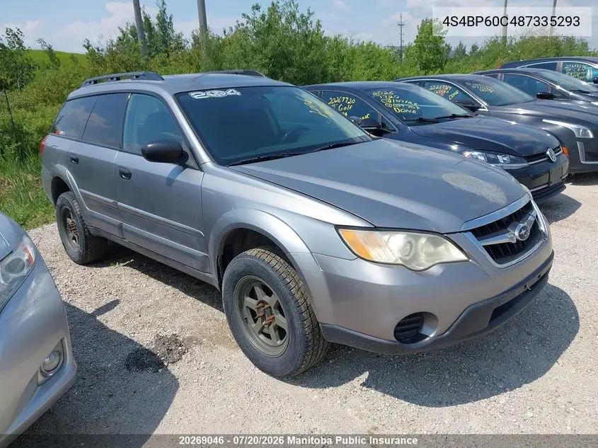 2008 Subaru Outback 2.5I VIN: 4S4BP60C487335293 Lot: 20269046