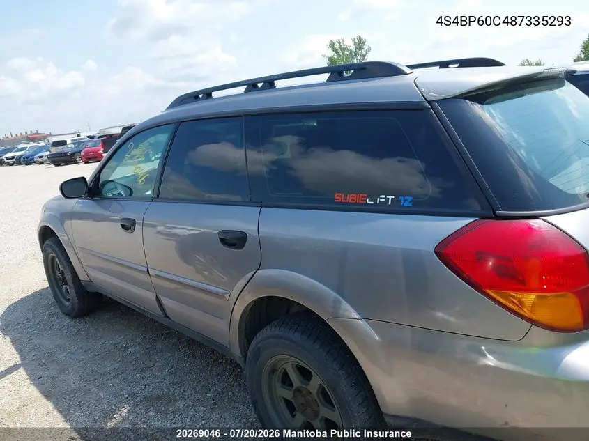 2008 Subaru Outback 2.5I VIN: 4S4BP60C487335293 Lot: 20269046