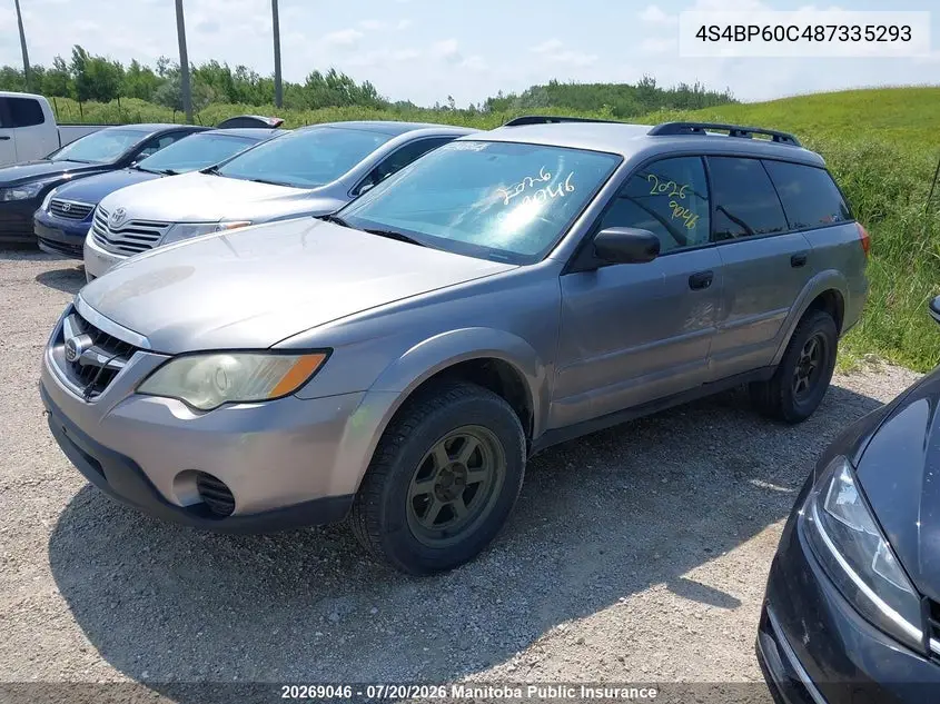 2008 Subaru Outback 2.5I VIN: 4S4BP60C487335293 Lot: 20269046