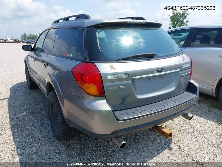 2008 Subaru Outback 2.5I VIN: 4S4BP60C487335293 Lot: 20269046