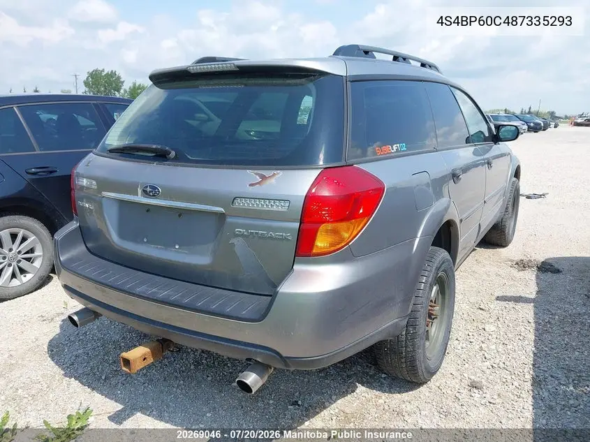 2008 Subaru Outback 2.5I VIN: 4S4BP60C487335293 Lot: 20269046