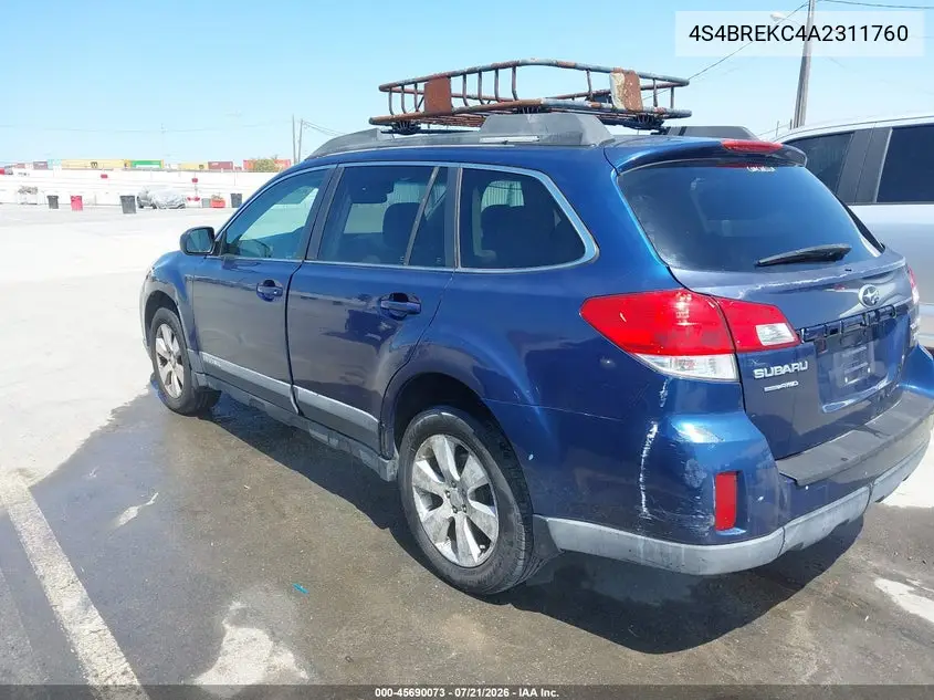 2010 Subaru Outback 3.6R Limited VIN: 4S4BREKC4A2311760 Lot: 45690073