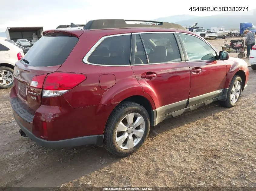 4S4BRBJC5B3380274 2011 Subaru Outback 2.5I Limited