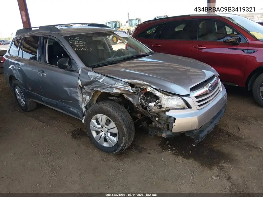 2011 Subaru Outback 2.5I VIN: 4S4BRBAC9B3419321 Lot: 45321296