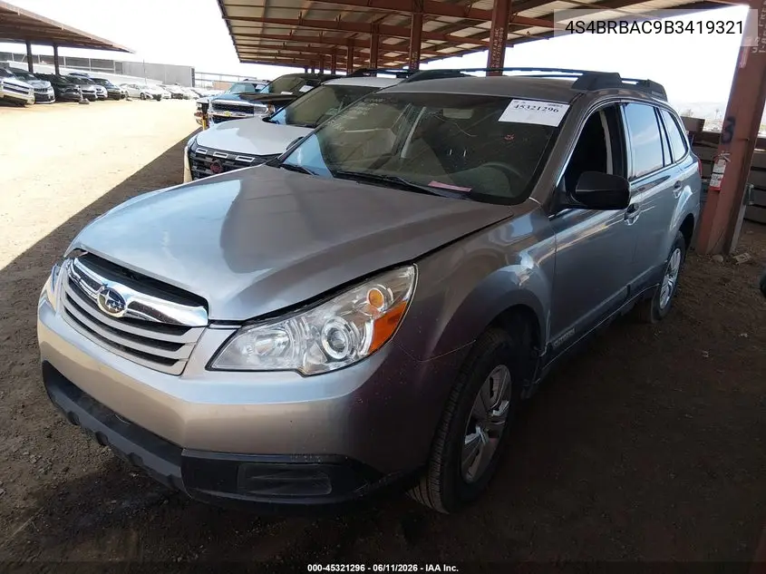 2011 Subaru Outback 2.5I VIN: 4S4BRBAC9B3419321 Lot: 45321296