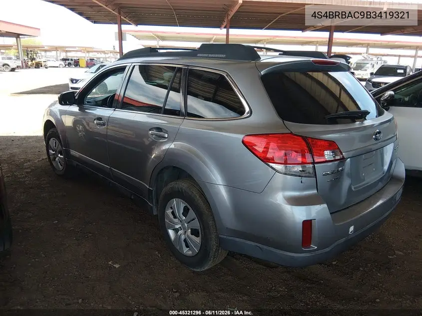 2011 Subaru Outback 2.5I VIN: 4S4BRBAC9B3419321 Lot: 45321296