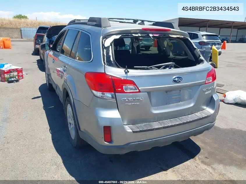 2011 Subaru Outback 2.5I Premium VIN: 4S4BRBFC2B3434543 Lot: 45487003
