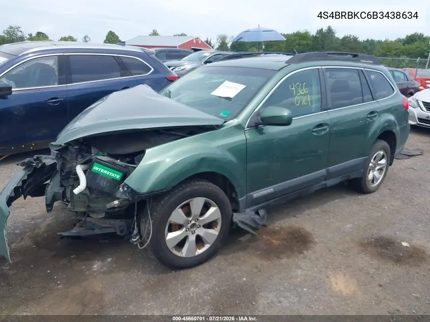2011 Subaru Outback 2.5I Limited VIN: 4S4BRBKC6B3438634 Lot: 45660701
