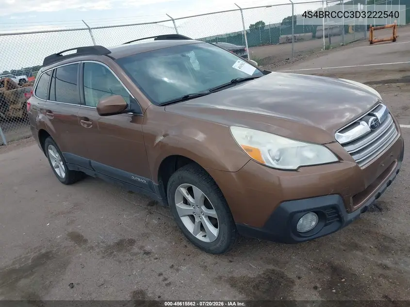 2013 Subaru Outback 2.5I Premium VIN: 4S4BRCCC3D3222540 Lot: 45615562