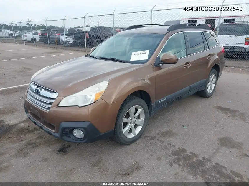 2013 Subaru Outback 2.5I Premium VIN: 4S4BRCCC3D3222540 Lot: 45615562