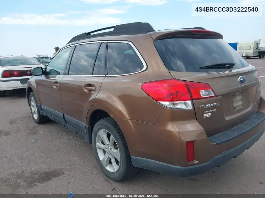 2013 Subaru Outback 2.5I Premium VIN: 4S4BRCCC3D3222540 Lot: 45615562