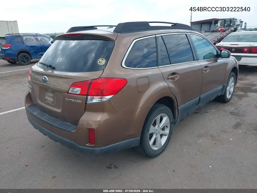 2013 Subaru Outback 2.5I Premium VIN: 4S4BRCCC3D3222540 Lot: 45615562