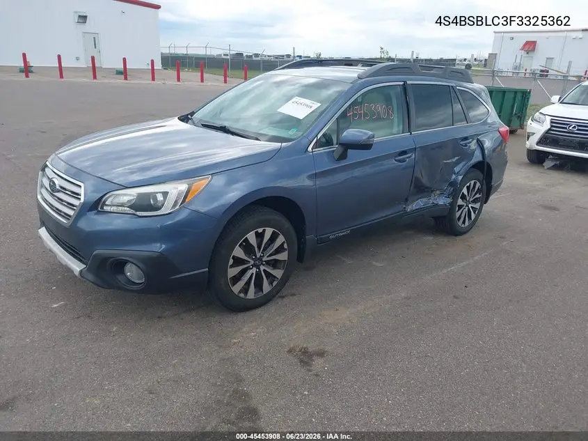 2015 Subaru Outback 2.5I Limited VIN: 4S4BSBLC3F3325362 Lot: 45453908