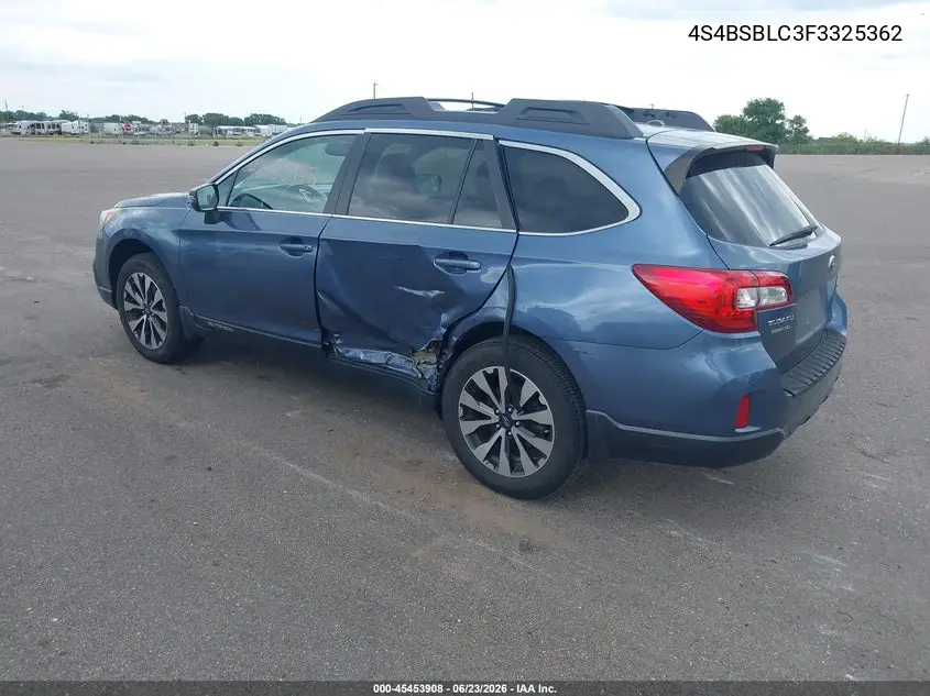 2015 Subaru Outback 2.5I Limited VIN: 4S4BSBLC3F3325362 Lot: 45453908