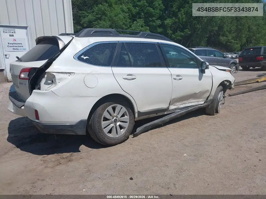 2015 Subaru Outback 2.5I Premium VIN: 4S4BSBFC5F3343874 Lot: 45492615