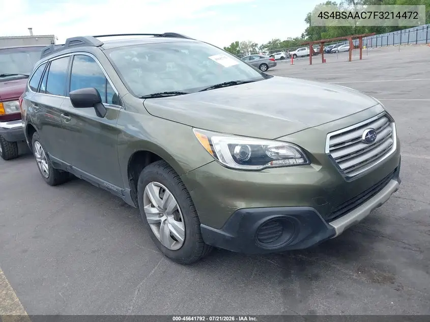 2015 Subaru Outback 2.5I VIN: 4S4BSAAC7F3214472 Lot: 45641792