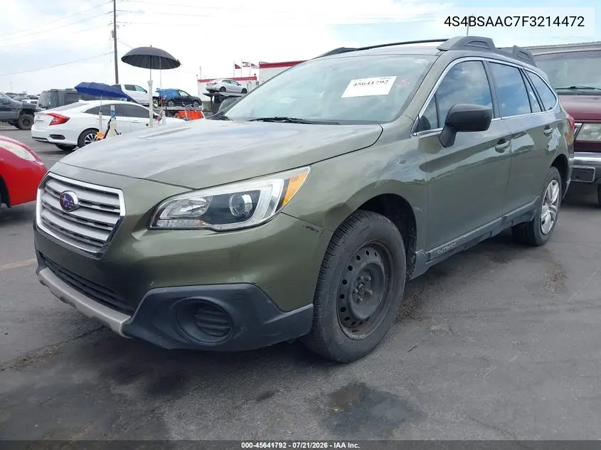 2015 Subaru Outback 2.5I VIN: 4S4BSAAC7F3214472 Lot: 45641792