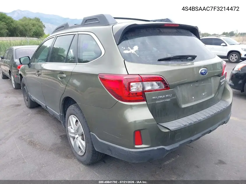 2015 Subaru Outback 2.5I VIN: 4S4BSAAC7F3214472 Lot: 45641792