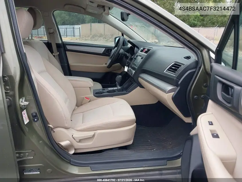 2015 Subaru Outback 2.5I VIN: 4S4BSAAC7F3214472 Lot: 45641792