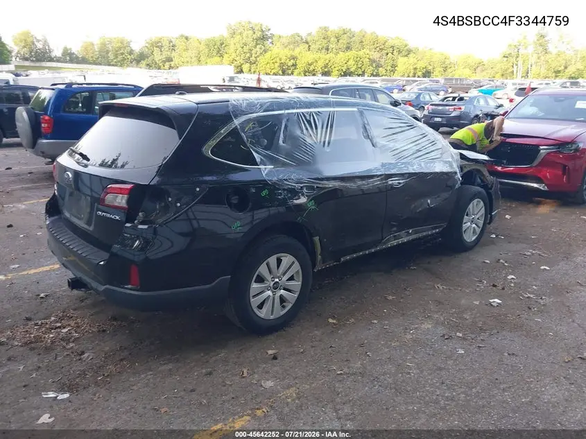 2015 Subaru Outback 2.5I Premium VIN: 4S4BSBCC4F3344759 Lot: 45642252