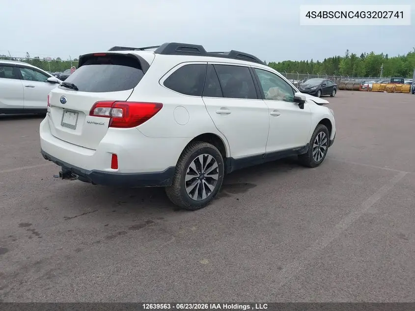 2016 Subaru Outback 2.5I Limited Package VIN: 4S4BSCNC4G3202741 Lot: 12639563
