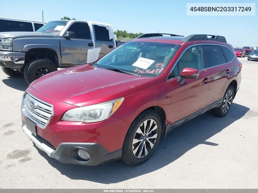 2016 Subaru Outback 2.5I Limited VIN: 4S4BSBNC2G3317249 Lot: 45676424