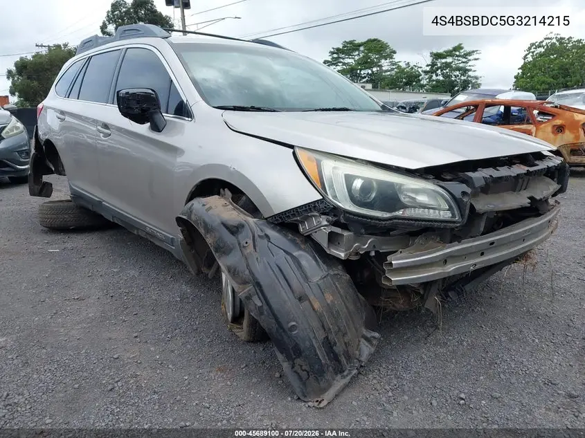 2016 Subaru Outback 2.5I Premium VIN: 4S4BSBDC5G3214215 Lot: 45689100