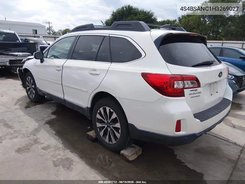 2017 Subaru Outback 2.5I Limited VIN: 4S4BSANC1H3269027 Lot: 45381712